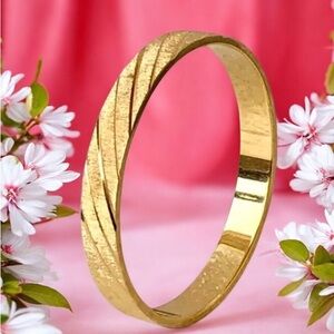 Monet Vintage Bangle Bracelet Gold Plated Metal Etched Brushed